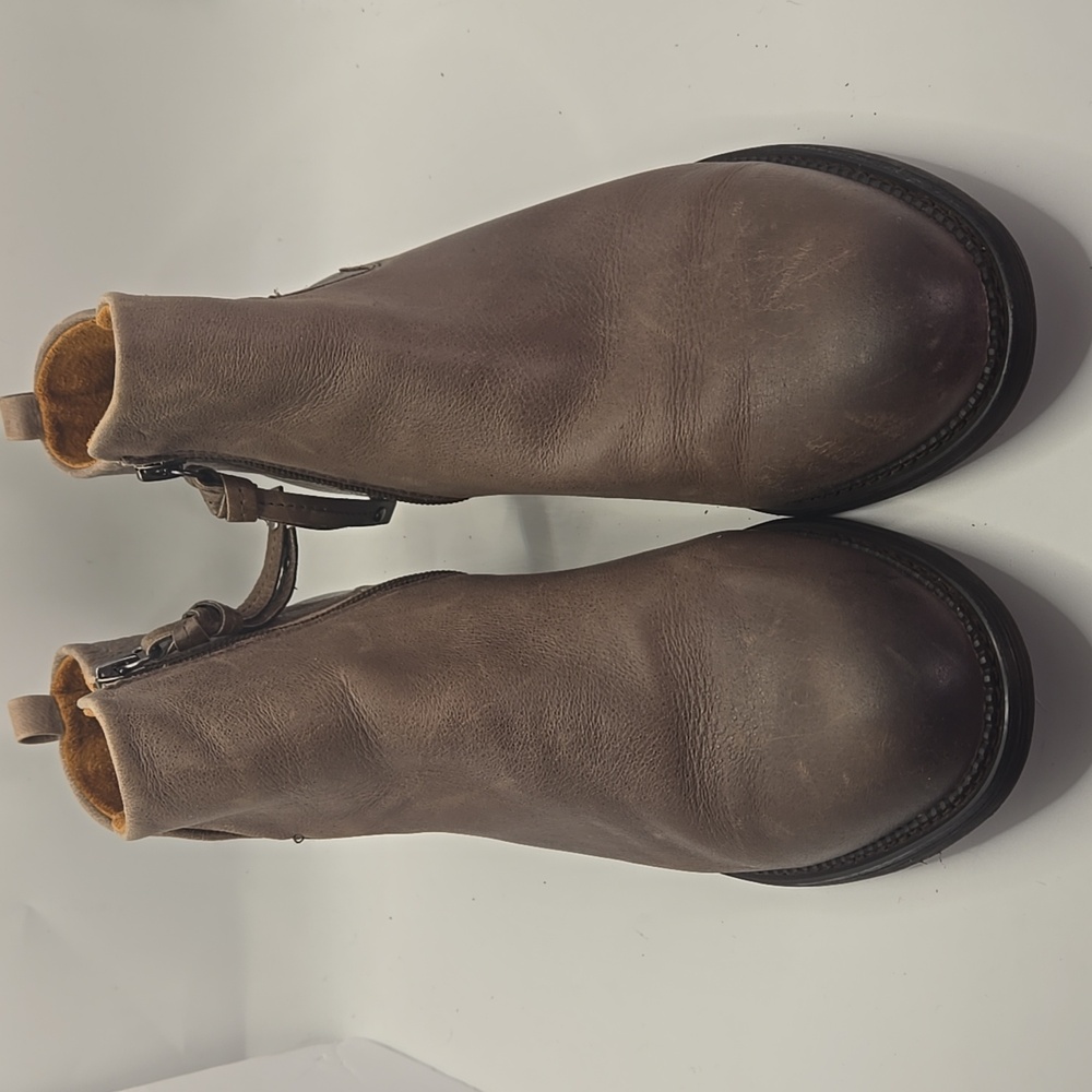 Franco Sarto Boots Womens 10 Hyla Taupe Leather Ankle Zip Booties Shoes Boho